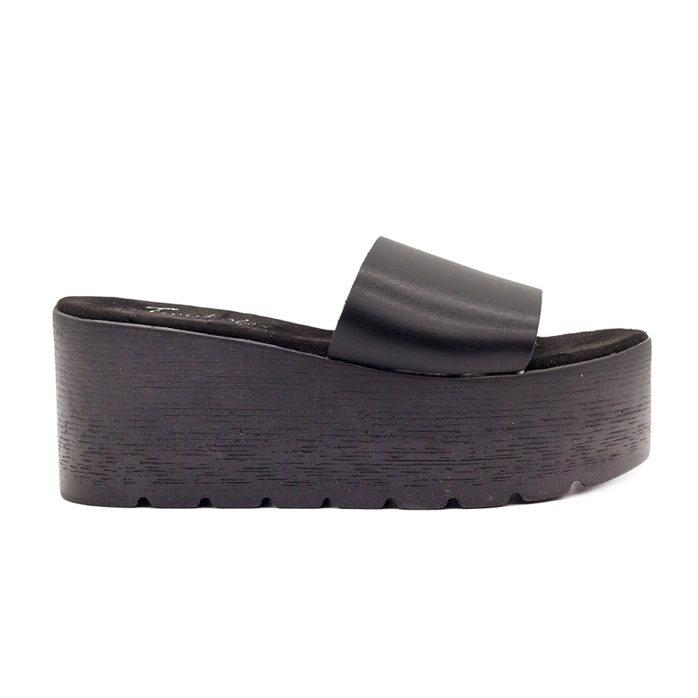 Flatforms μαύρα δερματίνη με φάσα μπροστά ΜΑΥΡΟ