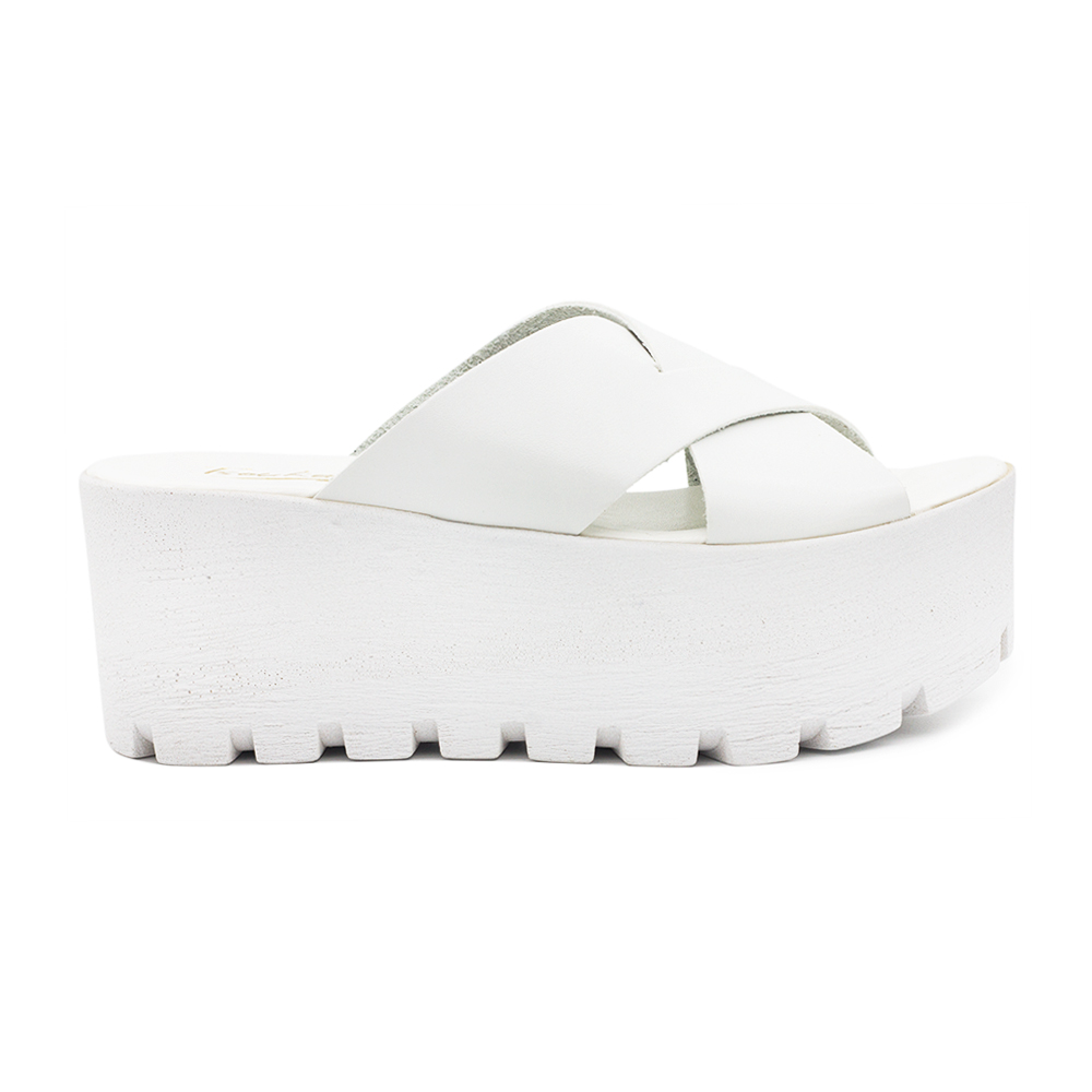 Flatforms λευκά δερματίνη χιαστί ΛΕΥΚΟ