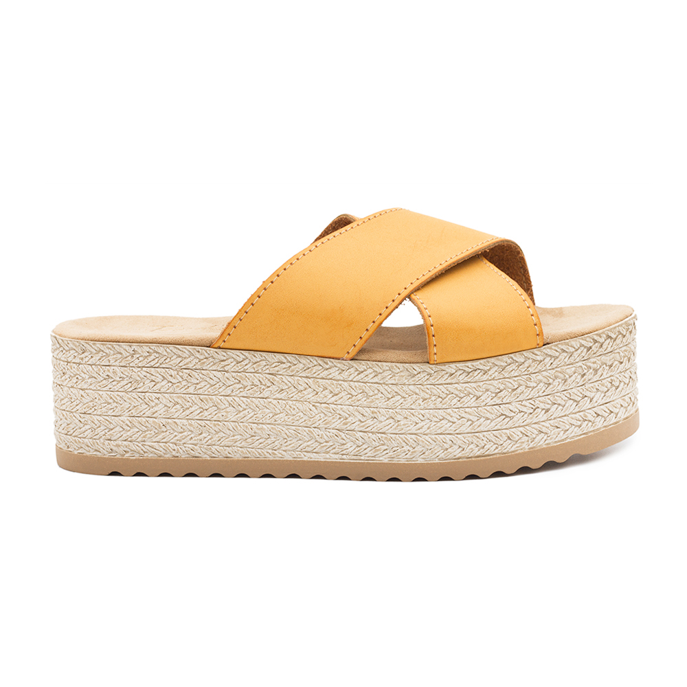 Flatforms κάμελ δερματίνη χιαστί με ραφές ΚΑΜΕΛ