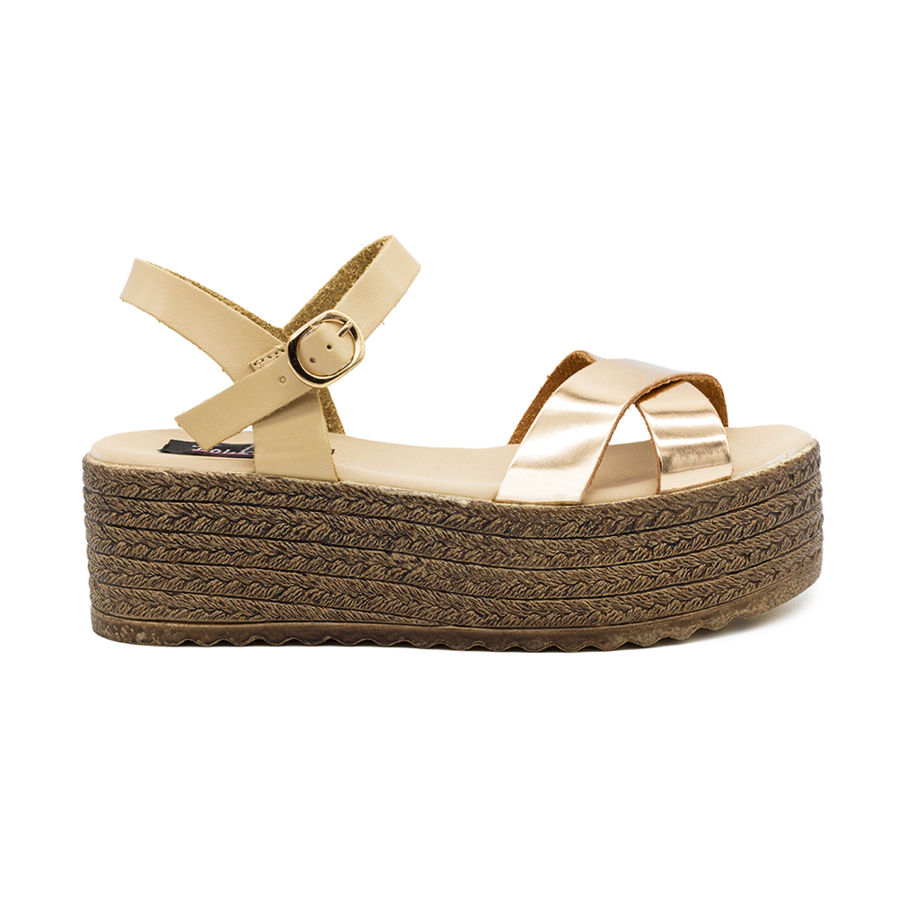 Flatforms μπρονζέ χιαστί με ροζ λουρί ΜΠΡΟΝΖΕ