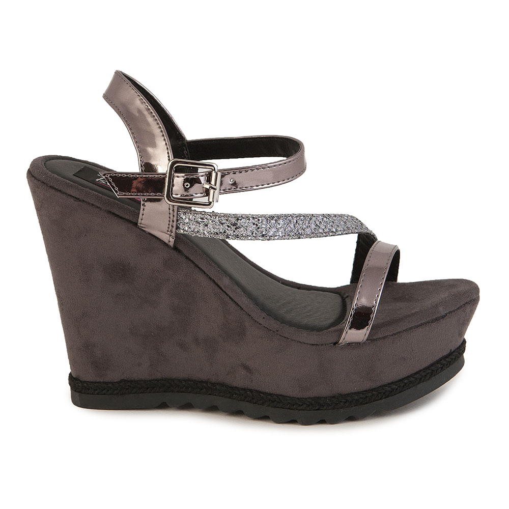 Πλατφόρμες γκρι με γκλίτερ και λουριά ΓΚΡΙ