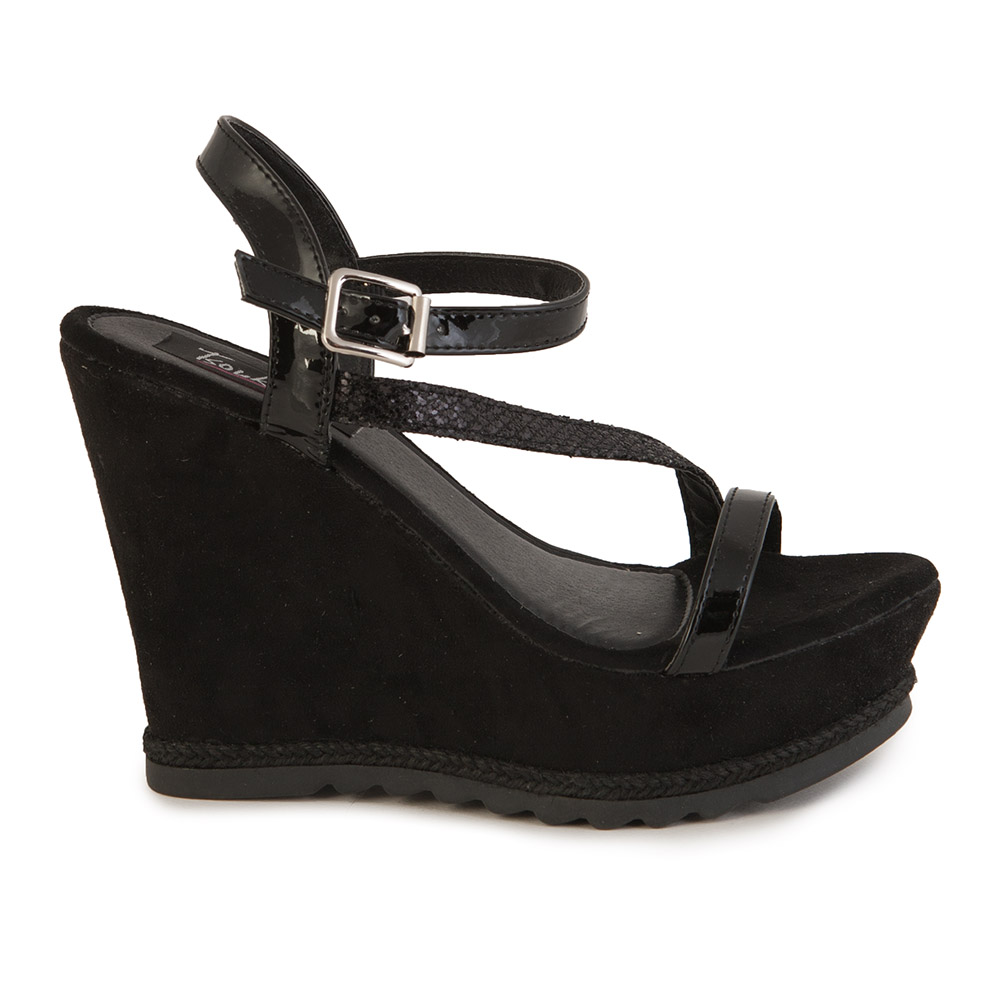 Πλατφόρμες μαύρες με γκλίτερ και λουριά ΜΑΥΡΟ