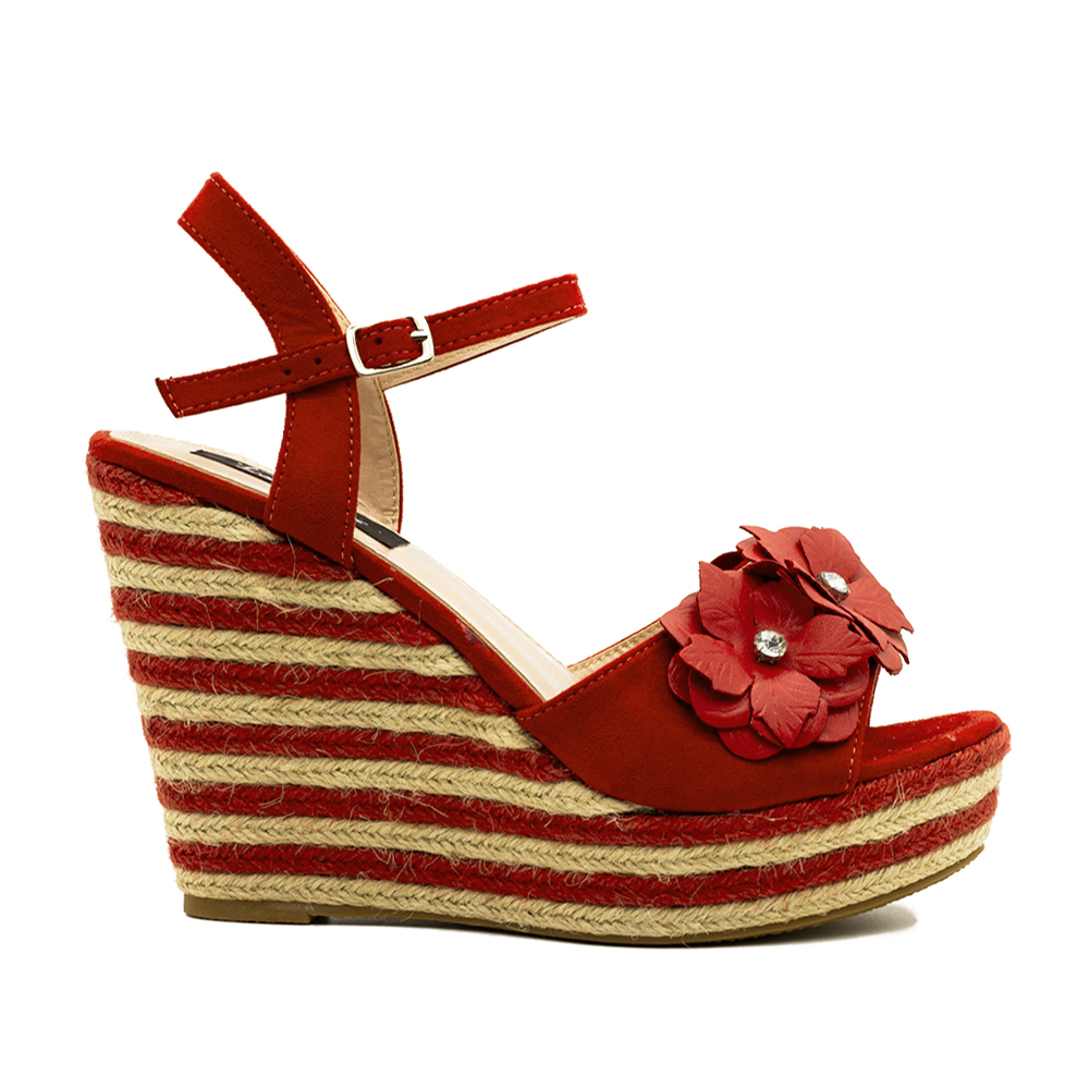 Πλατφόρμες κόκκινες σουέτ με λουλούδι ΚΟΚΚΙΝΟ