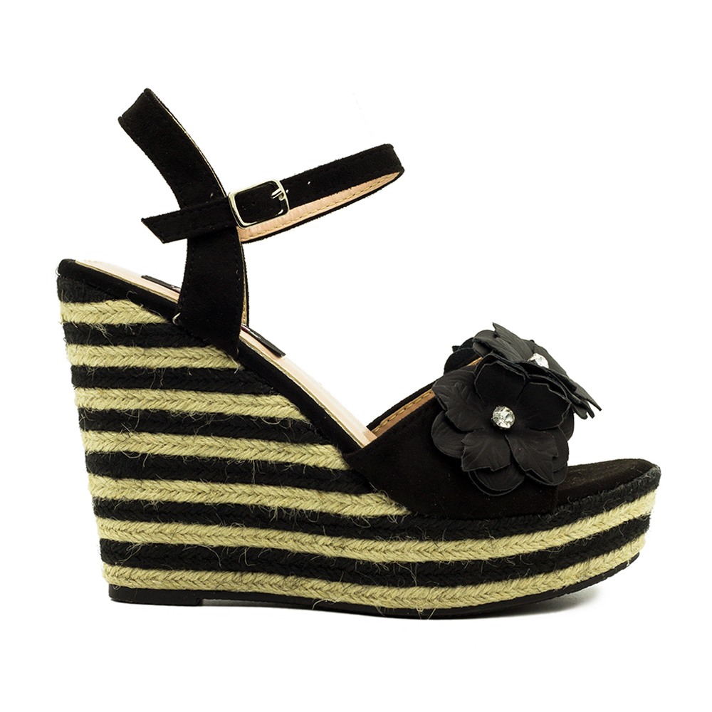 Πλατφόρμες μαύρες σουέτ με λουλούδι ΜΑΥΡΟ