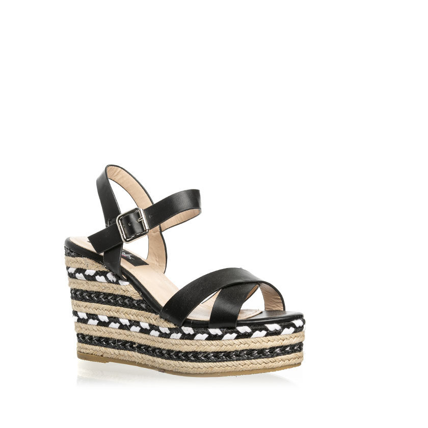 Πλατφόρμες μαύρες δερματίνη χιαστί με σχέδιο πλεξούδα ΜΑΥΡΟ