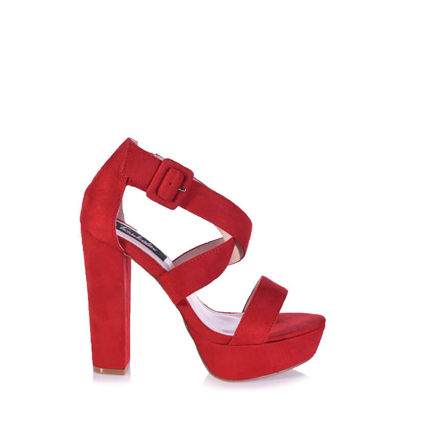 Πέδιλα κόκκινα σουέτ χιαστί με χοντρό τακούνι ΚΟΚΚΙΝΟ