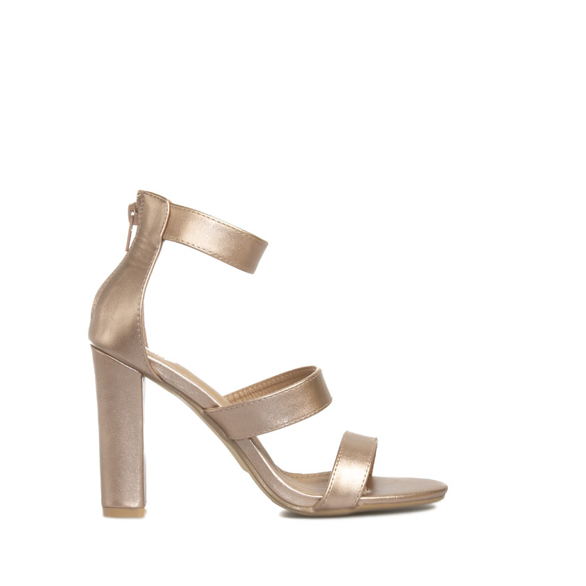 Πέδιλα μπρονζέ δερματίνη με λουράκια και φερμουάρ στο πίσω μέρος ΜΠΡΟΝΖΕ