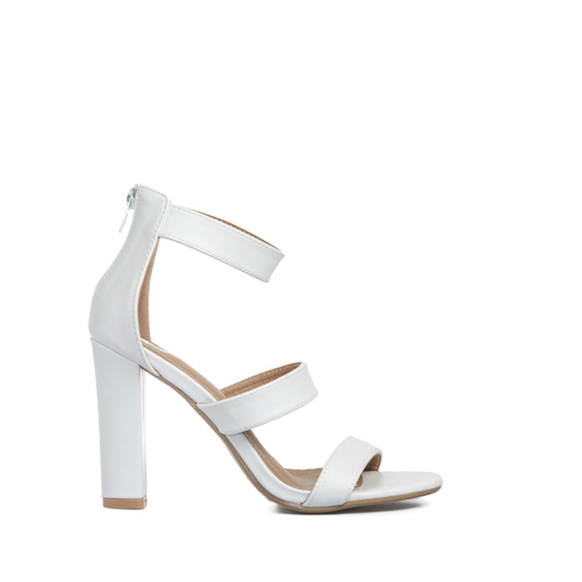 Πέδιλα λευκά δερματίνη με λουράκια και φερμουάρ στο πίσω μέρος ΛΕΥΚΟ