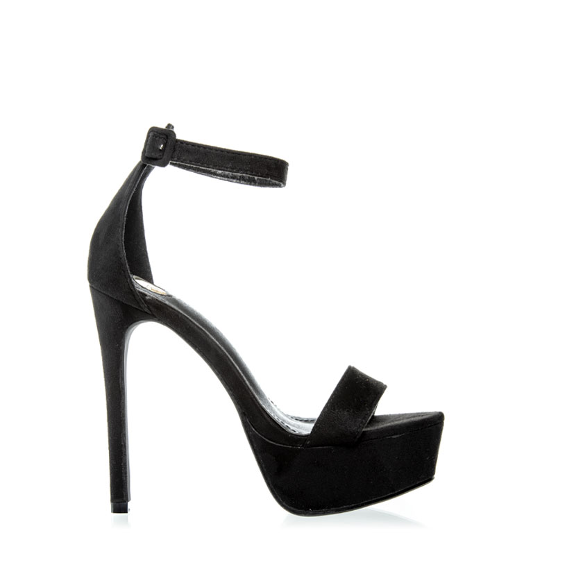 Πέδιλα μαύρα σουέτ με φιάπα και λεπτό τακούνι ΜΑΥΡΟ