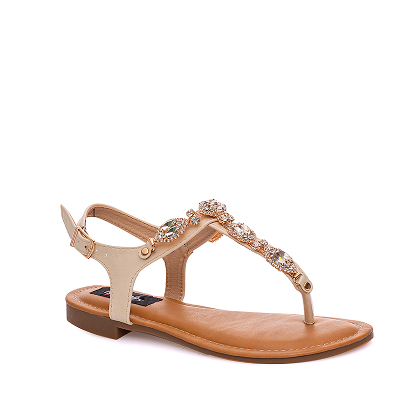 Σανδάλια μπεζ δερματίνη με στρας ΜΠΕΖ