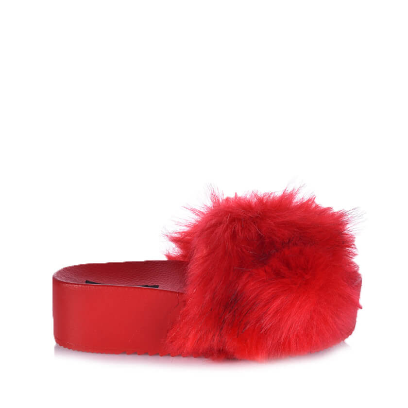 Flatforms κόκκινα με γουνάκι ΚΟΚΚΙΝΟ