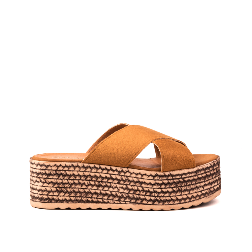Flatforms κάμελ σουέτ χιαστί ΚΑΜΕΛ