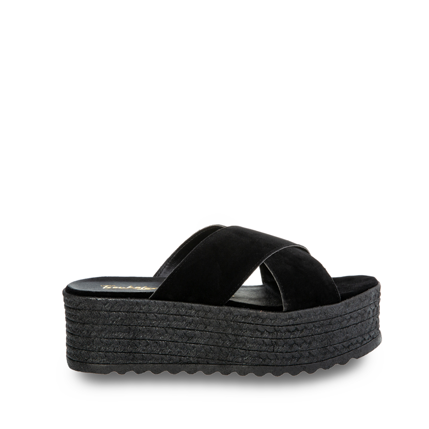 Flatforms μαύρα σουέτ χιαστί ΜΑΥΡΟ