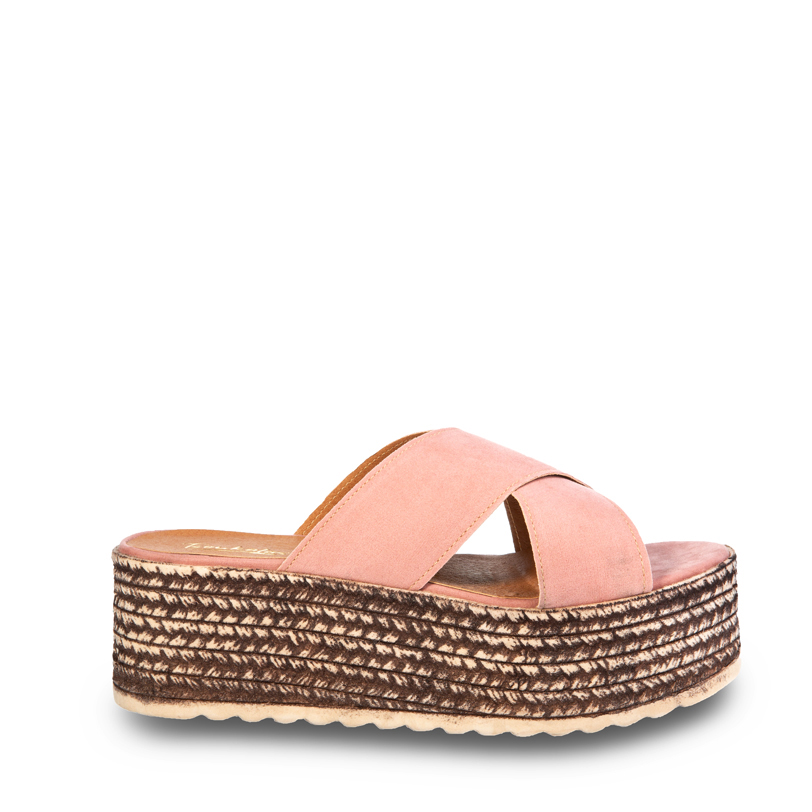Flatforms ροζ σουέτ χιαστί ΡΟΖ