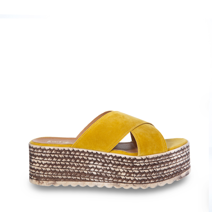Flatforms κίτρινα σουέτ χιαστί ΚΙΤΡΙΝΟ