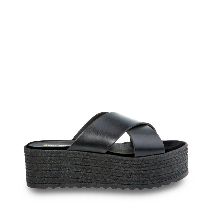 Flatforms μαύρα δερματίνη χιαστί ΜΑΥΡΟ