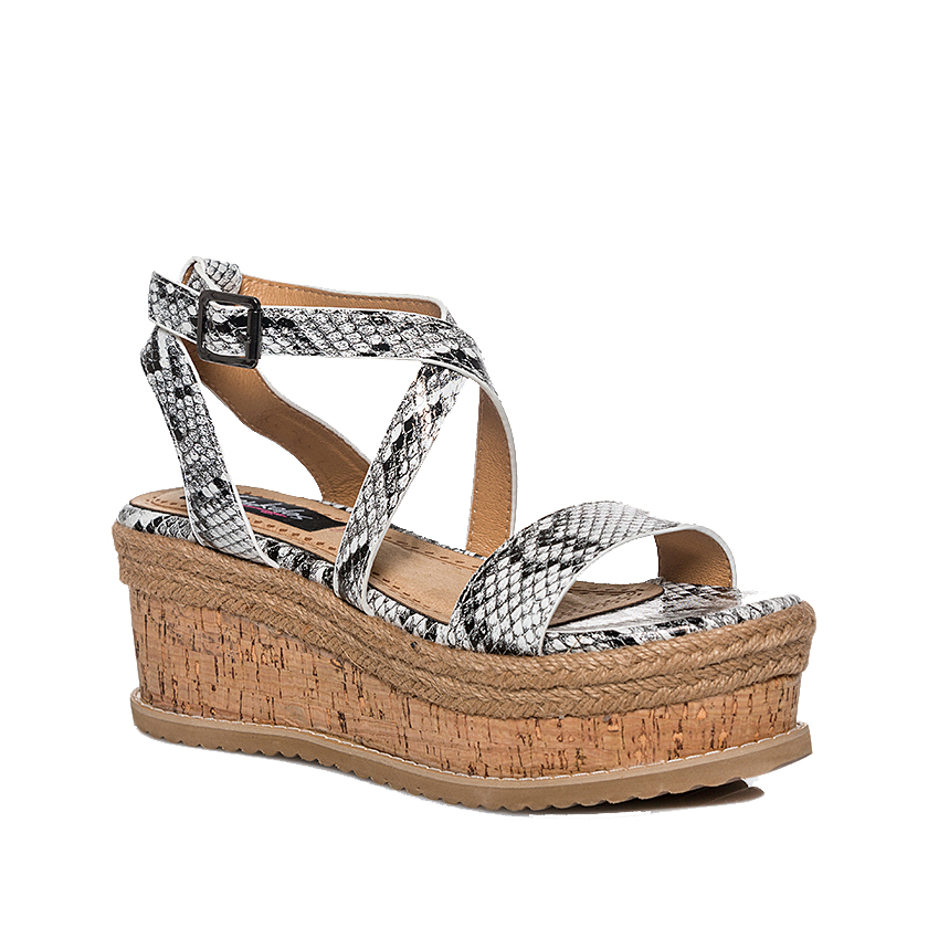 Flatforms μαύρα φίδι δερματίνη με φάσα και χιαστί λουριά Μαύρο – φίδι