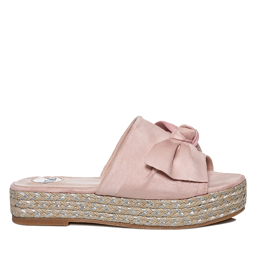 Flatforms nude σουέτ με φιογκάκι NUDE
