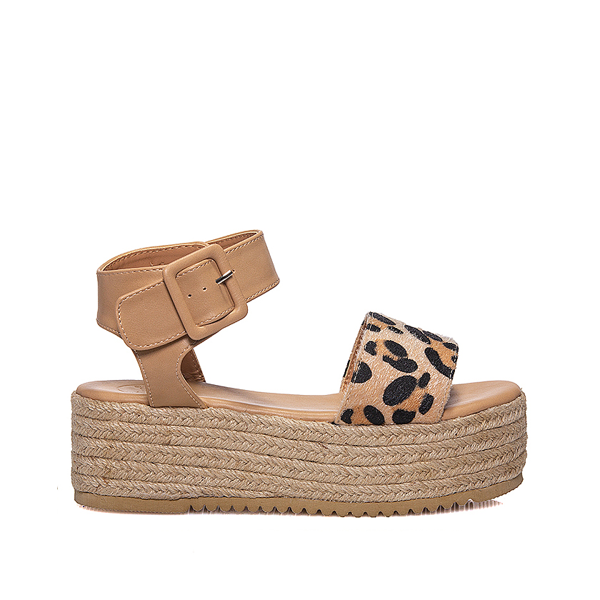 Flatforms λεοπάρ σουέτ και δερματίνη με χοντρό λουράκι ΛΕΟΠΑΡ