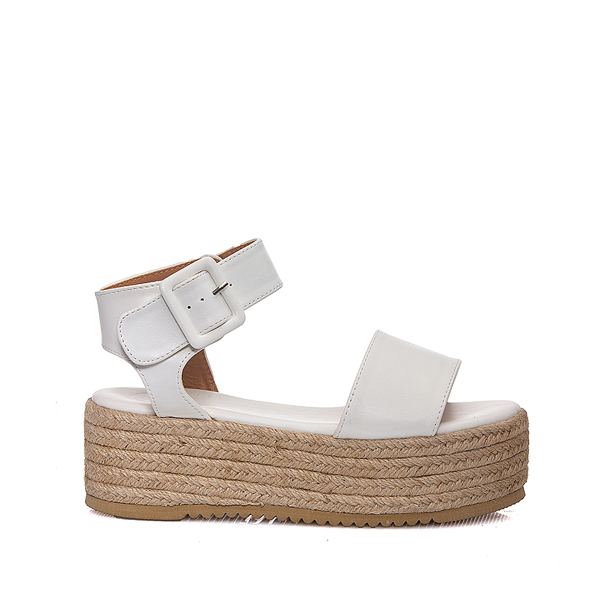 Flatforms λευκά δερματίνη με χοντρό λουράκι ΛΕΥΚΟ