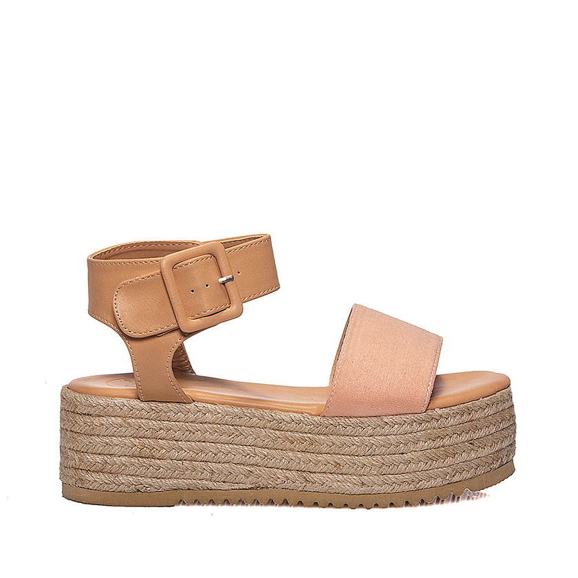 Flatforms μπεζ σουέτ και δερματίνη με χοντρό λουράκι ΜΠΕΖ