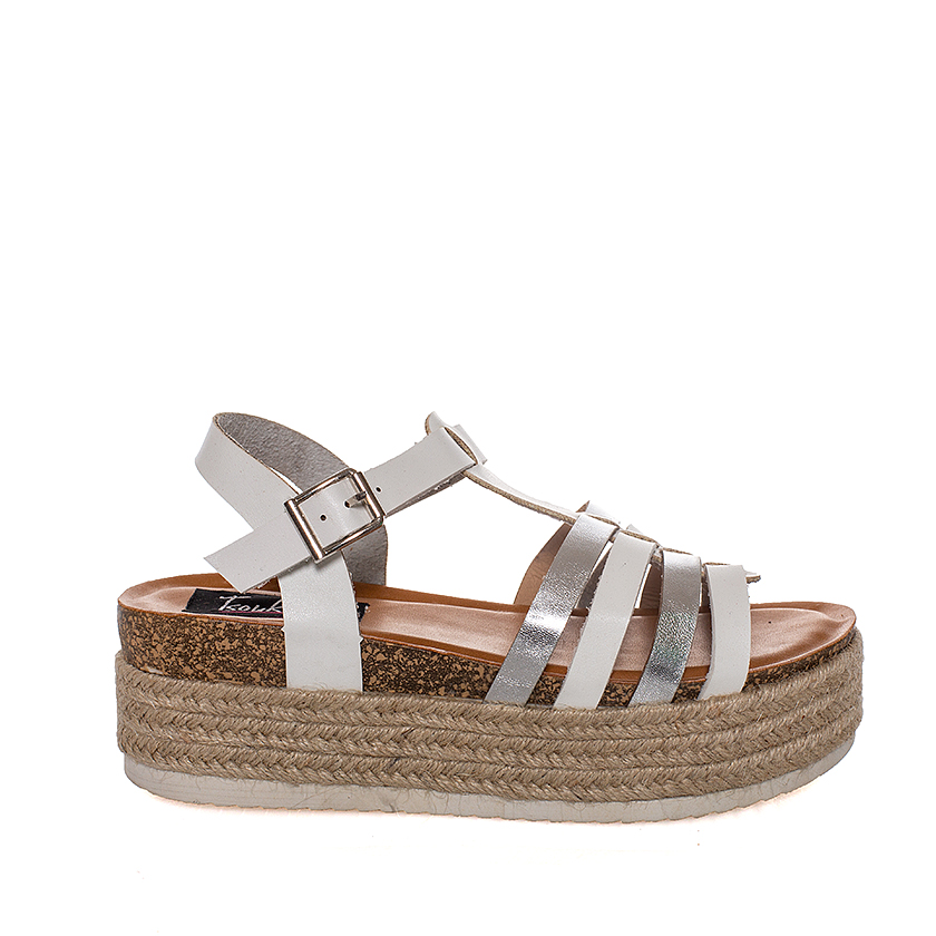Flatforms λευκά ασημί δερματίνη με λουριά ΛΕΥΚΟ