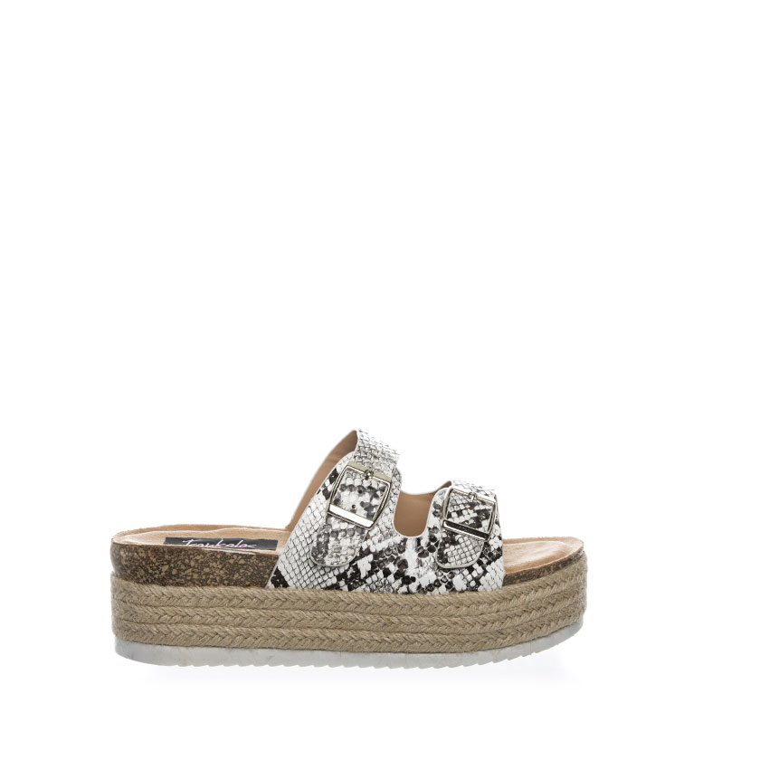 Flatforms λευκά φίδι δερματίνη με λουράκια και αγκράφα ΛΕΥΚΟ