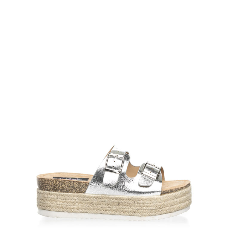 Flatforms ασημί δερματίνη με λουράκια και αγκράφα ΑΣΗΜΙ