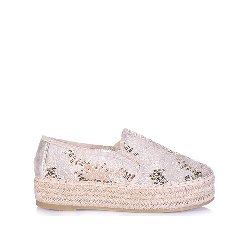 Εσπαντρίγιες μπεζ υφασμάτινες με παγιέτες ΜΠΕΖ