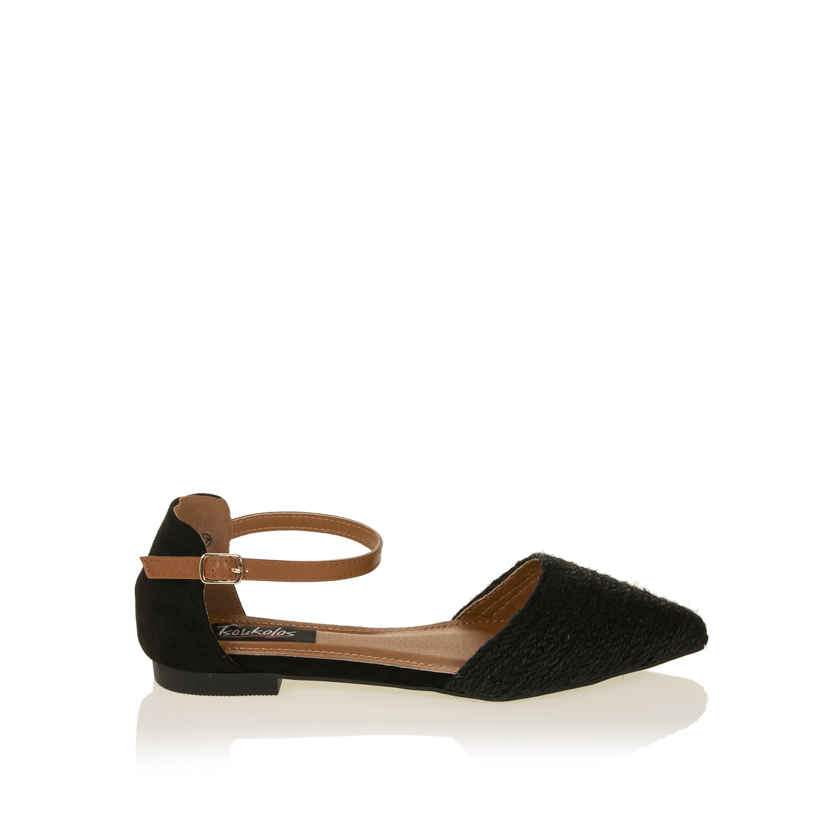 Γόβες μαύρες ψάθα με λουράκι μυτερές ΜΑΥΡΟ