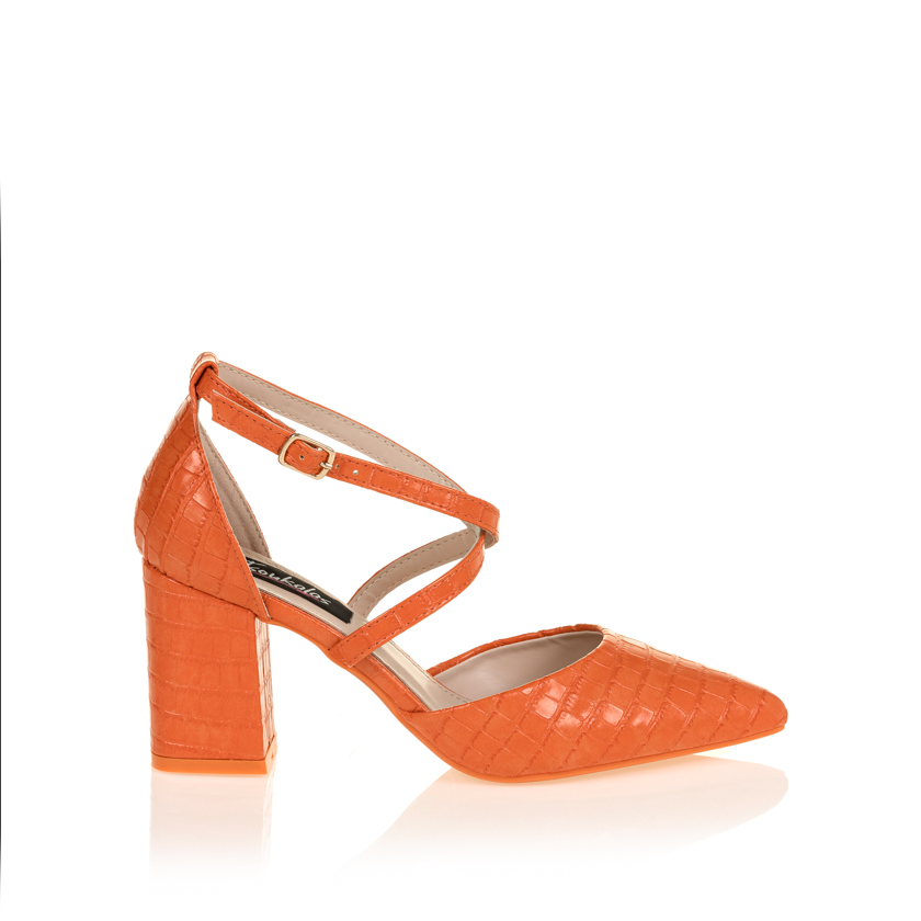 Γόβες πορτοκαλί κροκό με χιαστί λουράκια ΠΟΡΤΟΚΑΛΙ