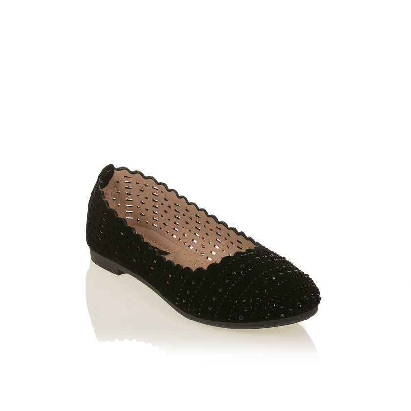 Μπαλαρίνες μαύρες δερματίνη διάτρητες με διακοσμητικά στρας ΜΑΥΡΟ