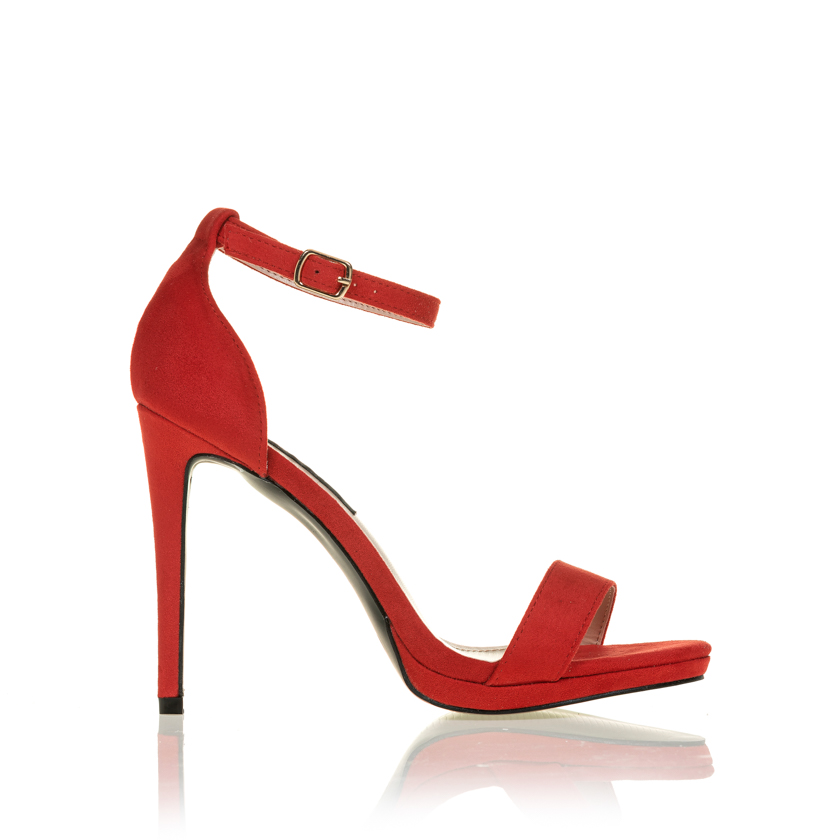 Πέδιλα κόκκινα σουέτ με μπαρέτα και λεπτό τακούνι ΚΟΚΚΙΝΟ