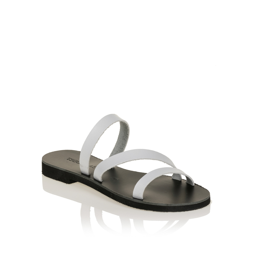 Σανδάλια λευκά δερμάτινα με λουριά ΛΕΥΚΟ