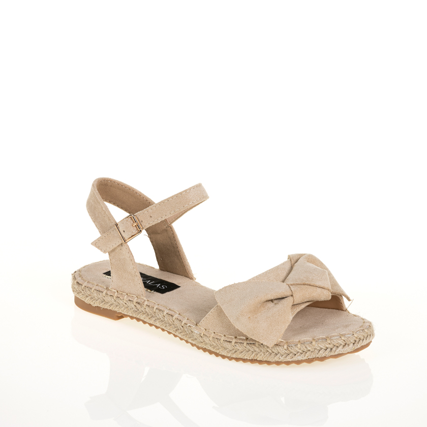 Σανδάλια μπεζ σουέτ με φιόγκο και λουράκι ΜΠΕΖ