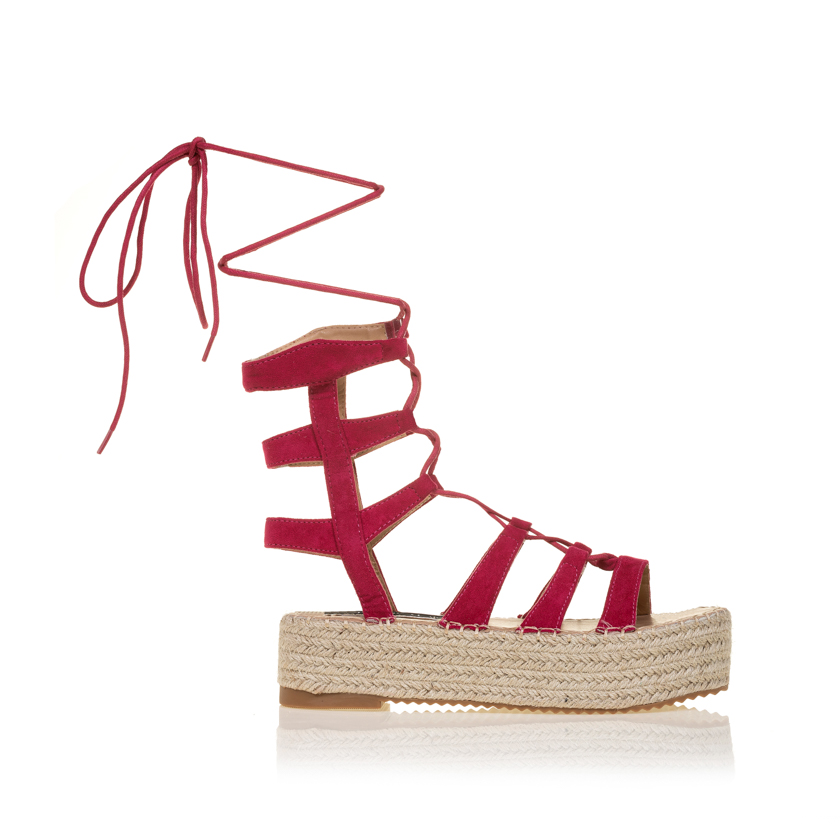 Flatforms φούξια σουέτ δετά ΦΟΥΞΙΑ