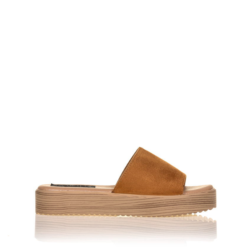 Flatforms κάμελ σουέτ με φαρδιά φάσα ΚΑΜΕΛ