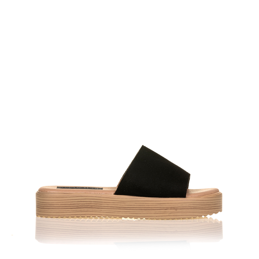 Flatforms μαύρα σουέτ με φαρδιά φάσα ΜΑΥΡΟ