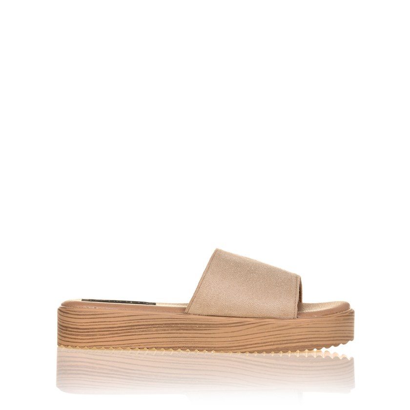 Flatforms μπεζ σουέτ με φαρδιά φάσα ΜΠΕΖ