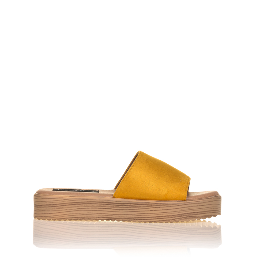 Flatforms κίτρινα σουέτ με φαρδιά φάσα ΚΙΤΡΙΝΟ