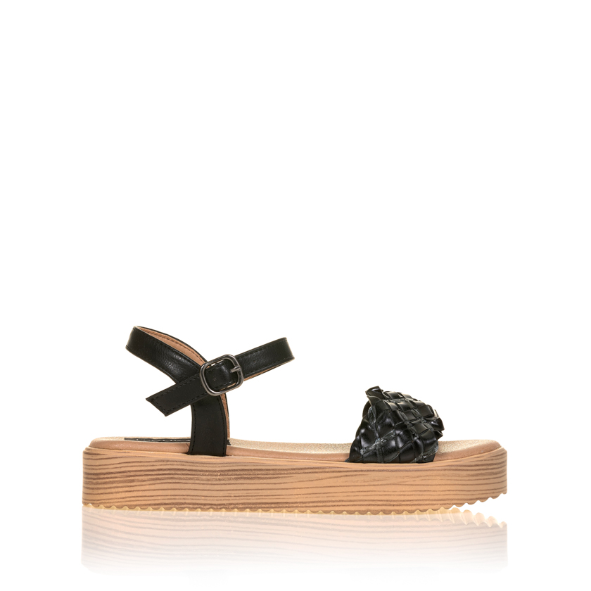 Flatforms μαύρα δερματίνη με σχέδιο στη φάσα ΜΑΥΡΟ