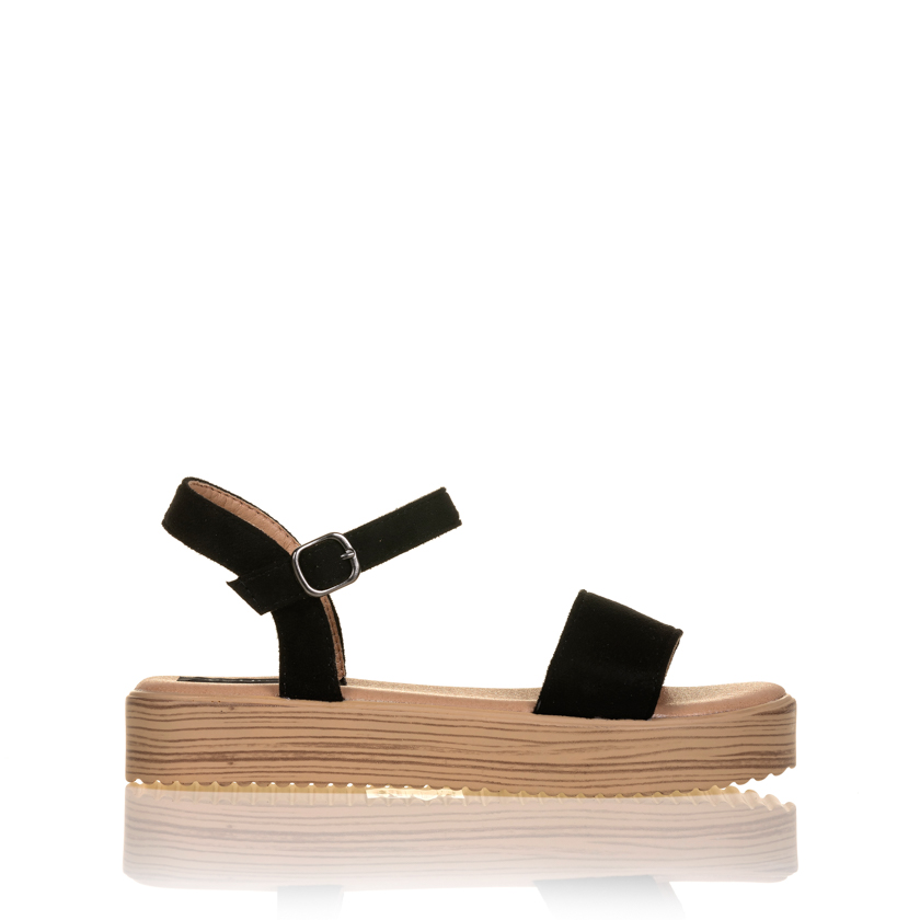 Flatforms μαύρα σουέτ με φάσα και λουράκι ΜΑΥΡΟ