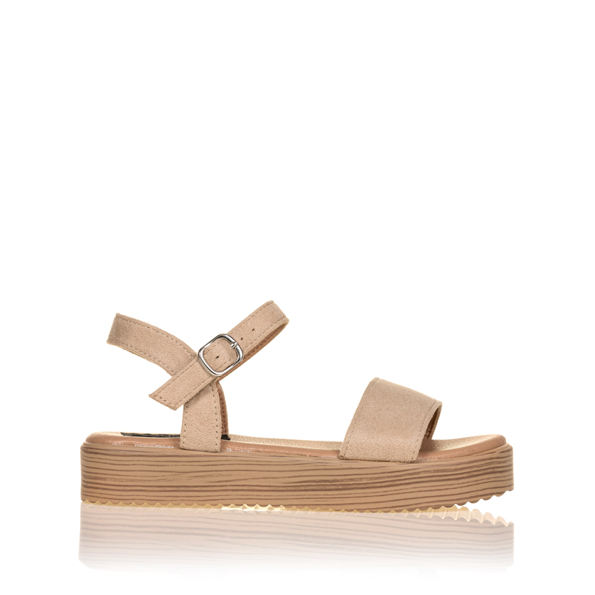 Flatforms μπεζ σουέτ με φάσα και λουράκι ΜΠΕΖ