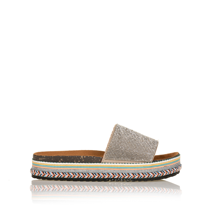 Flatforms ασημί δερματίνη με στρας και σχέδιο στη σόλα ΑΣΗΜΙ