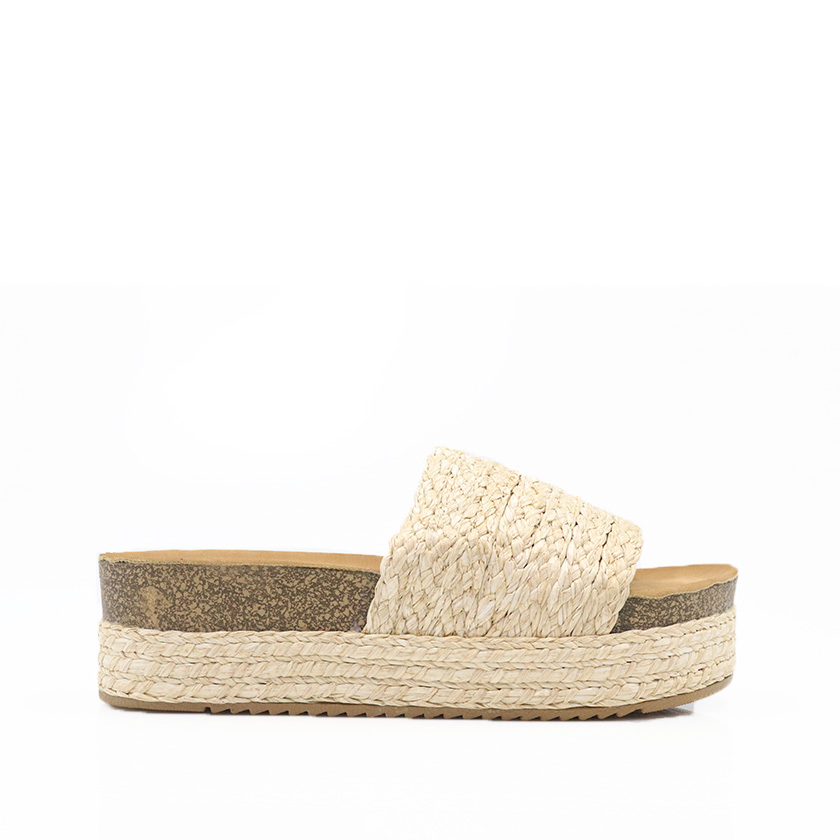 Flatforms μπεζ ψάθα με φαρδιά φάσα ΜΠΕΖ