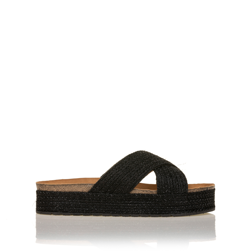 Flatforms μαύρα σχοινί με γυαλιστερές κλωστές χιαστί ΜΑΥΡΟ