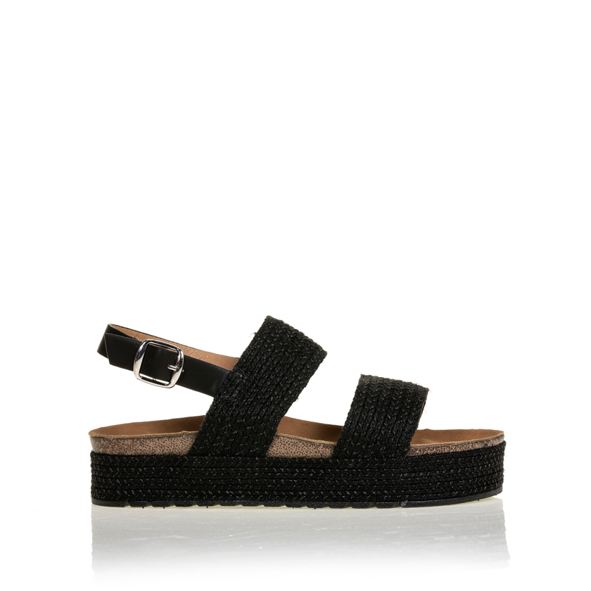 Flatforms μαύρα σχοινί με γυαλιστερές κλωστές και διπλή φάσα ΜΑΥΡΟ