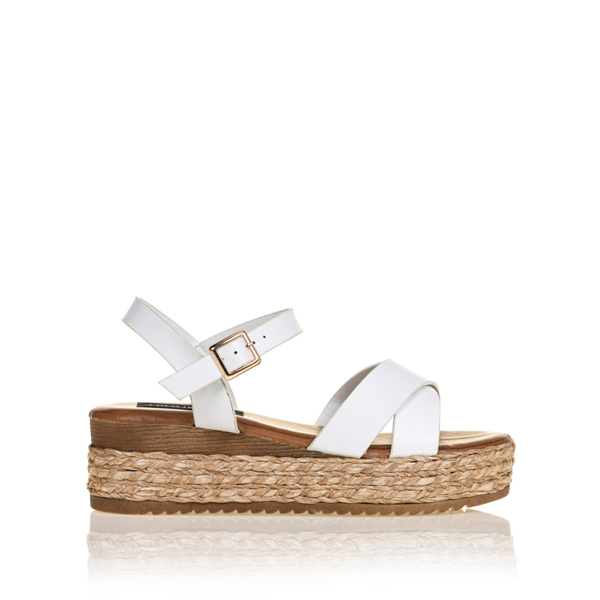 Flatforms λευκά δερματίνη με χιαστί σχέδιο ΛΕΥΚΟ