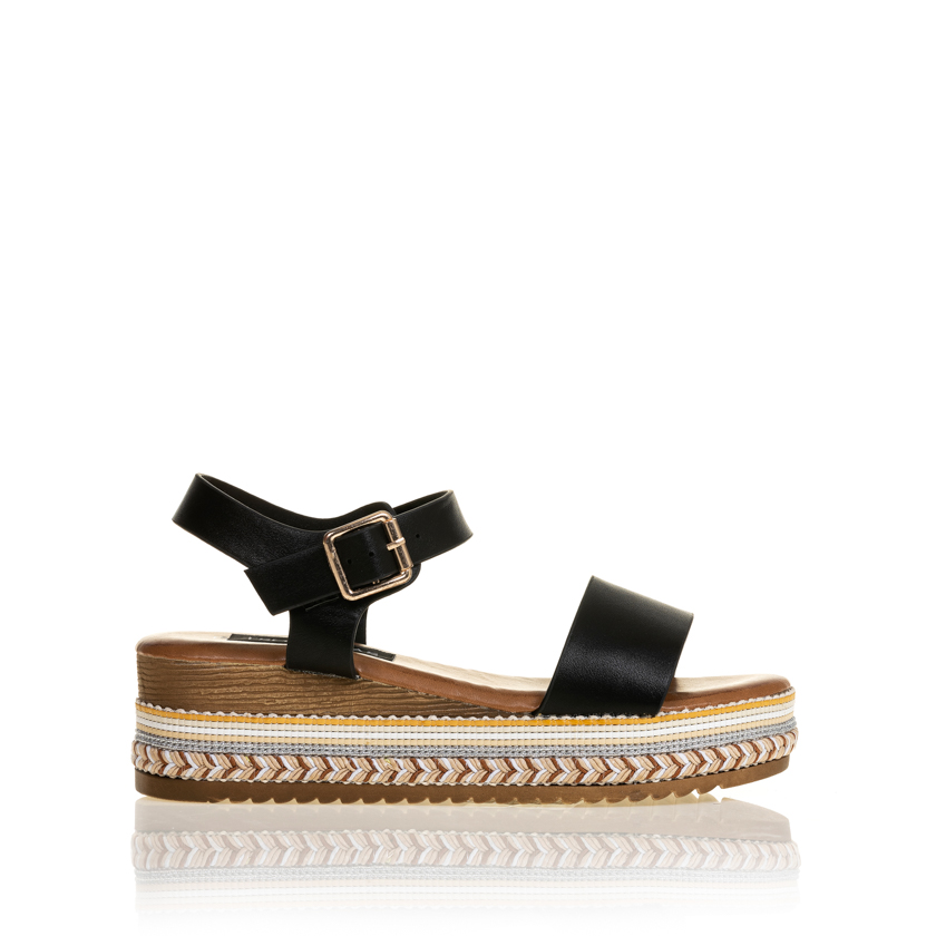 Flatforms μαύρα δερματίνη με σχέδιο στη σόλα ΜΑΥΡΟ