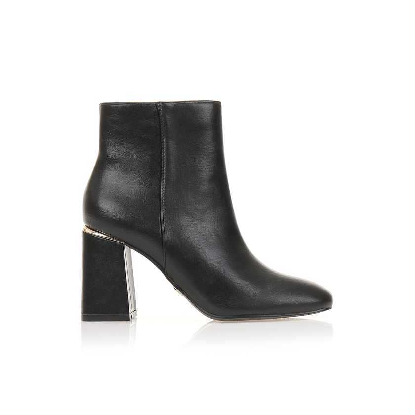 Tsoukalas Μποτάκια μαύρα δερματίνη με χρυσή λεπτομέρεια στο τακούνι ΜΑΥΡΟ